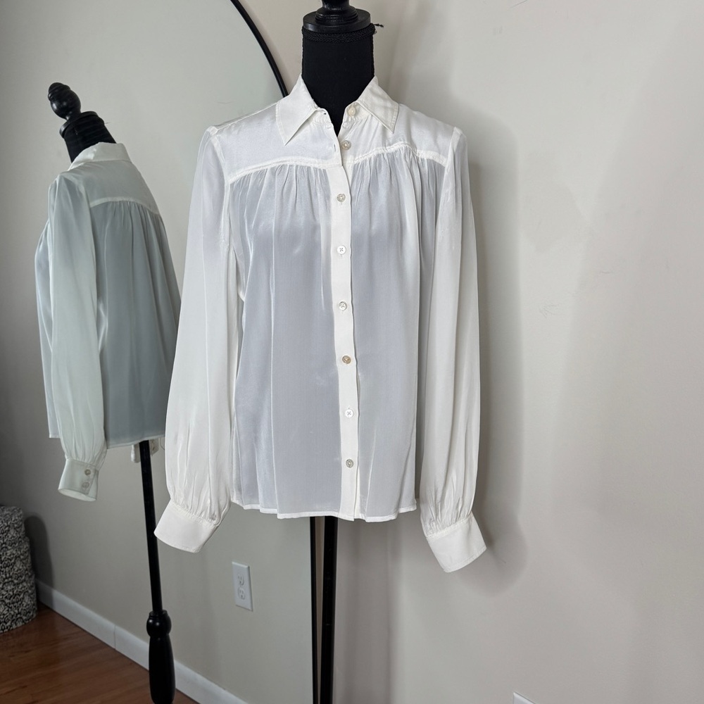 AYR The New Age Silk Blend Button Down Blouse White Size S